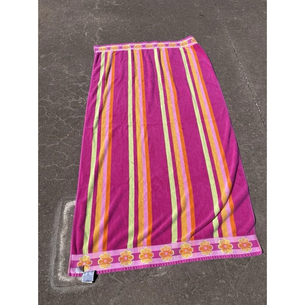Two VTG Palm Cove Sun Beach Towels Sun Orange Floral Pink Beachtowel 100% cotton
